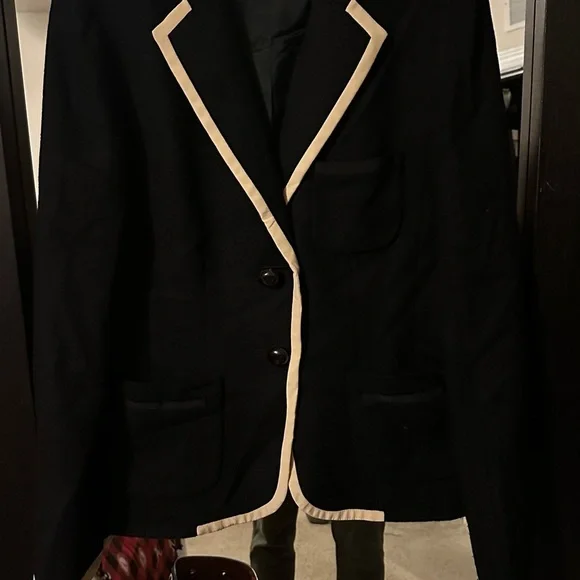 J CREW Lexington Blazer Ouvrier Les Ports Wool Sz 10 BLACK white tipped Jacket - Picture 4 of 7